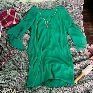 green flowy dress